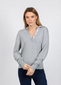 Elliott Lauren Polo Sweater With Shirting Trim in Grey available at Barbara Katz