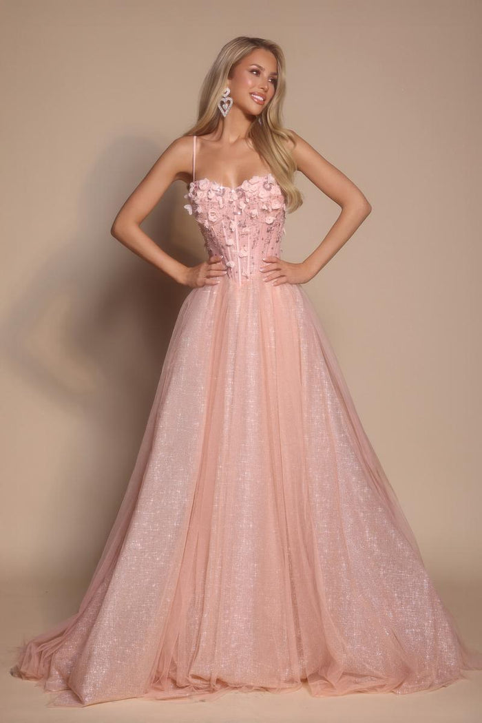Portia and Scarlett 3D Floral Sparkle Tulle Ballgown Prom Dress PS26146