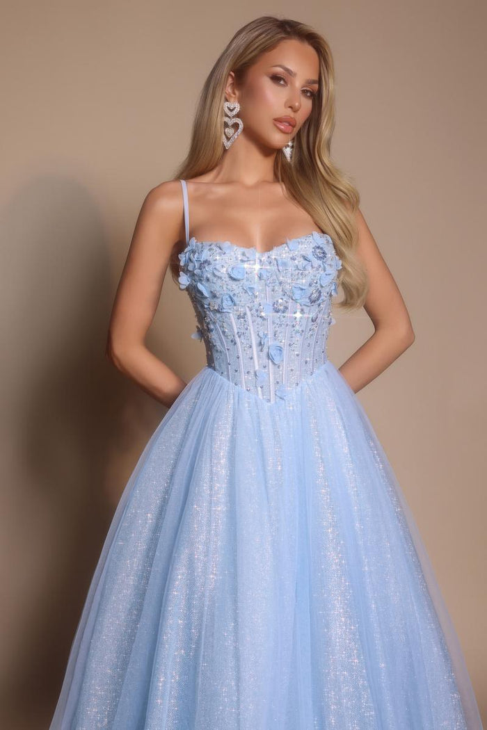 Portia and Scarlett 3D Floral Sparkle Tulle Ballgown Prom Dress PS26146