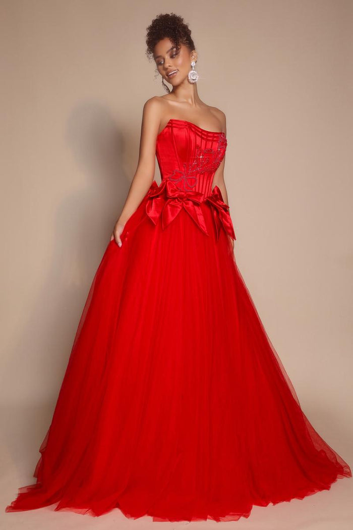 Portia and Scarlett Corset Ballgown Prom Dress with Bows PS26102