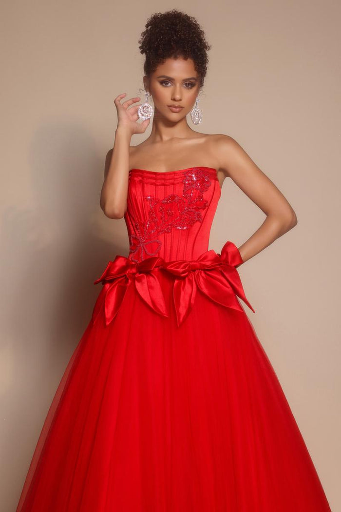 Portia and Scarlett Corset Ballgown Prom Dress with Bows PS26102