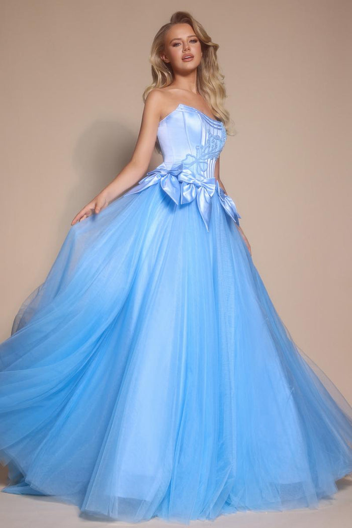 Portia and Scarlett Corset Ballgown Prom Dress with Bows PS26102