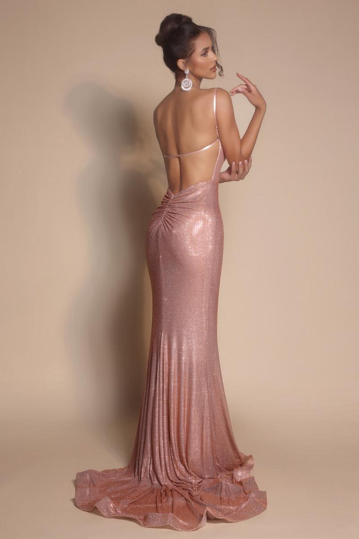 Portia and Scarlett Cowl Neck Open Back Prom Dress PS26068
