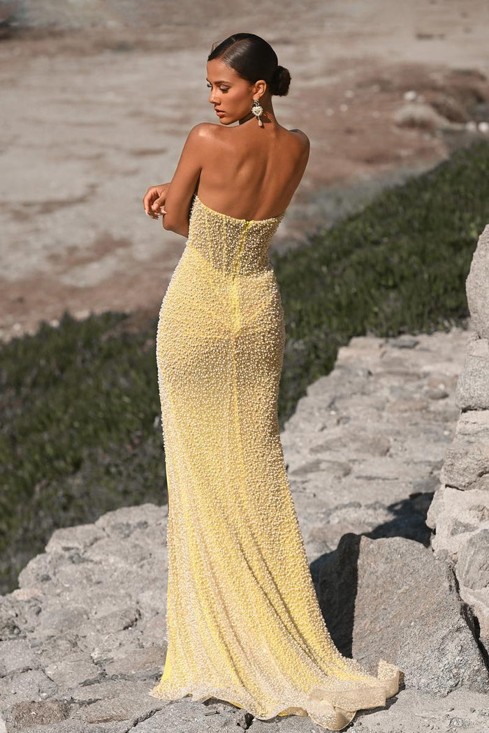 Portia and Scarlett Fitted Pearl-Embellished Prom Dress PS26173