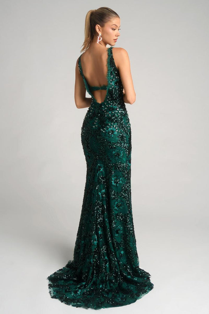 Portia and Scarlett Plunging Floral Lace Prom Dress PS26043