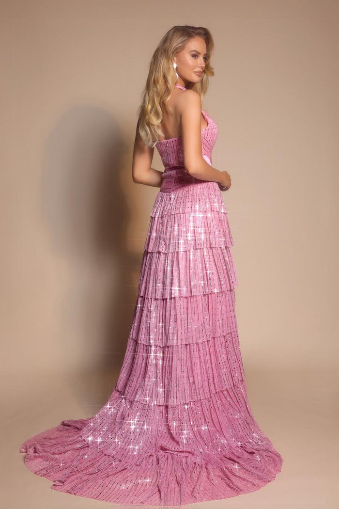 Portia and Scarlett Sparkly A-line Halter Top Prom Dress PS26198