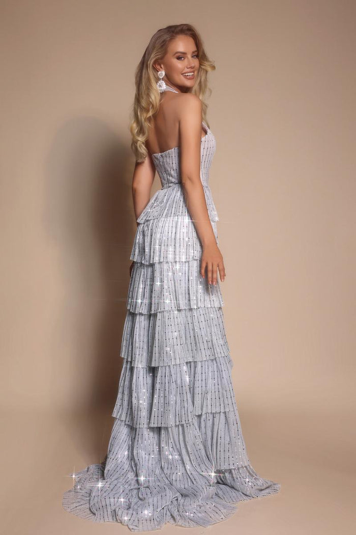 Portia and Scarlett Sparkly A-line Halter Top Prom Dress PS26198
