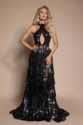 Portia and Scarlett Sparkly A-line Halter Top Prom Dress PS26198