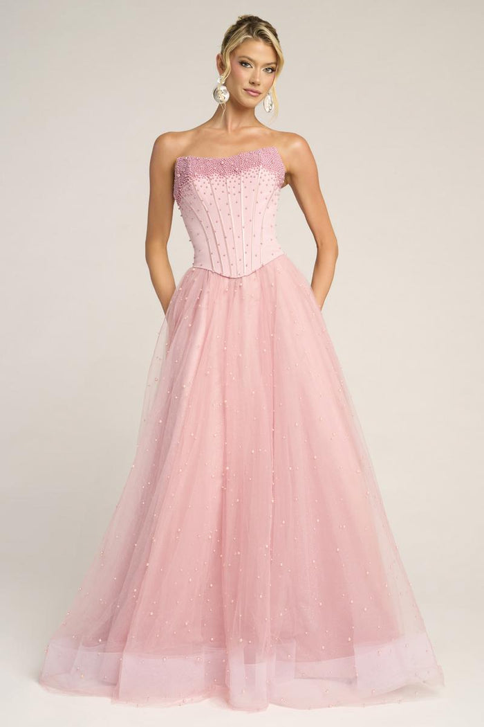 Portia and Scarlett Strapless A-line Corset Prom Dress PS26034