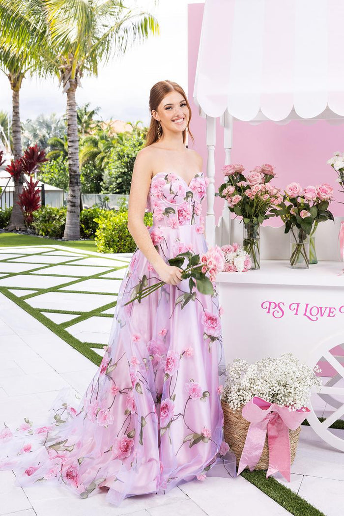 Portia and Scarlett Strapless Floral A-line Prom Dress PS26180