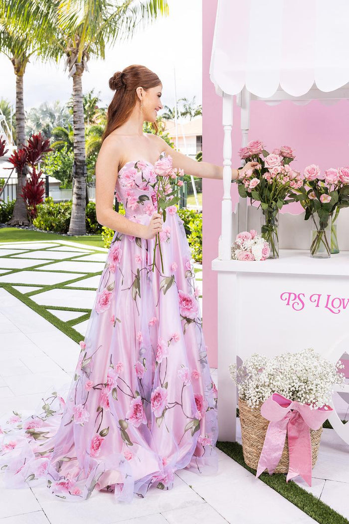 Portia and Scarlett Strapless Floral A-line Prom Dress PS26180