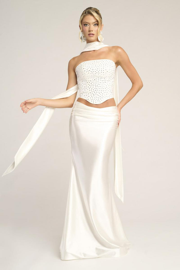 Portia and Scarlett Two Piece Corset Prom Dress with Scarf PS26042