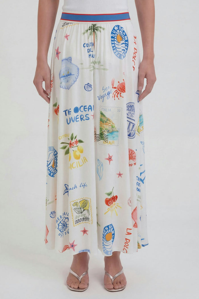 Oui Post Card Skirt in White/Red available at Barbara Katz