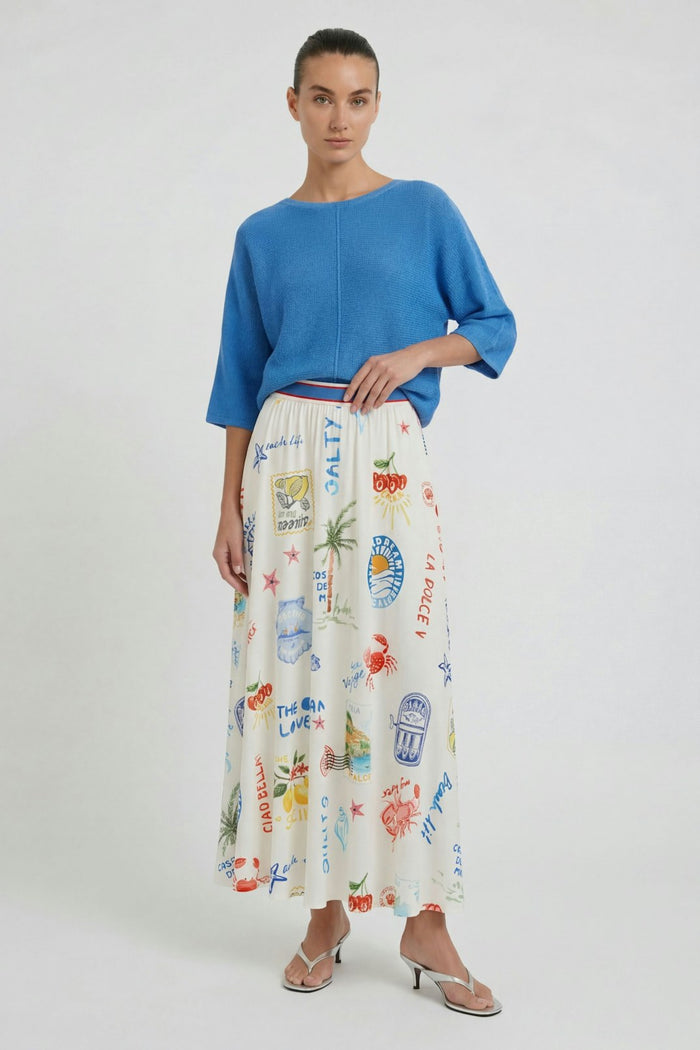 Oui Post Card Skirt in White/Red available at Barbara Katz