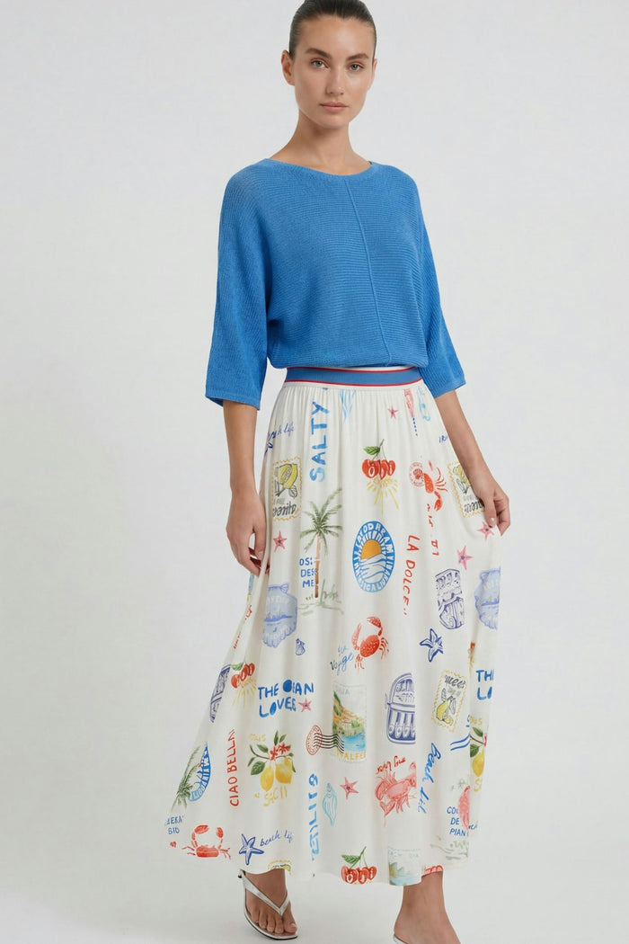Oui Post Card Skirt in White/Red available at Barbara Katz