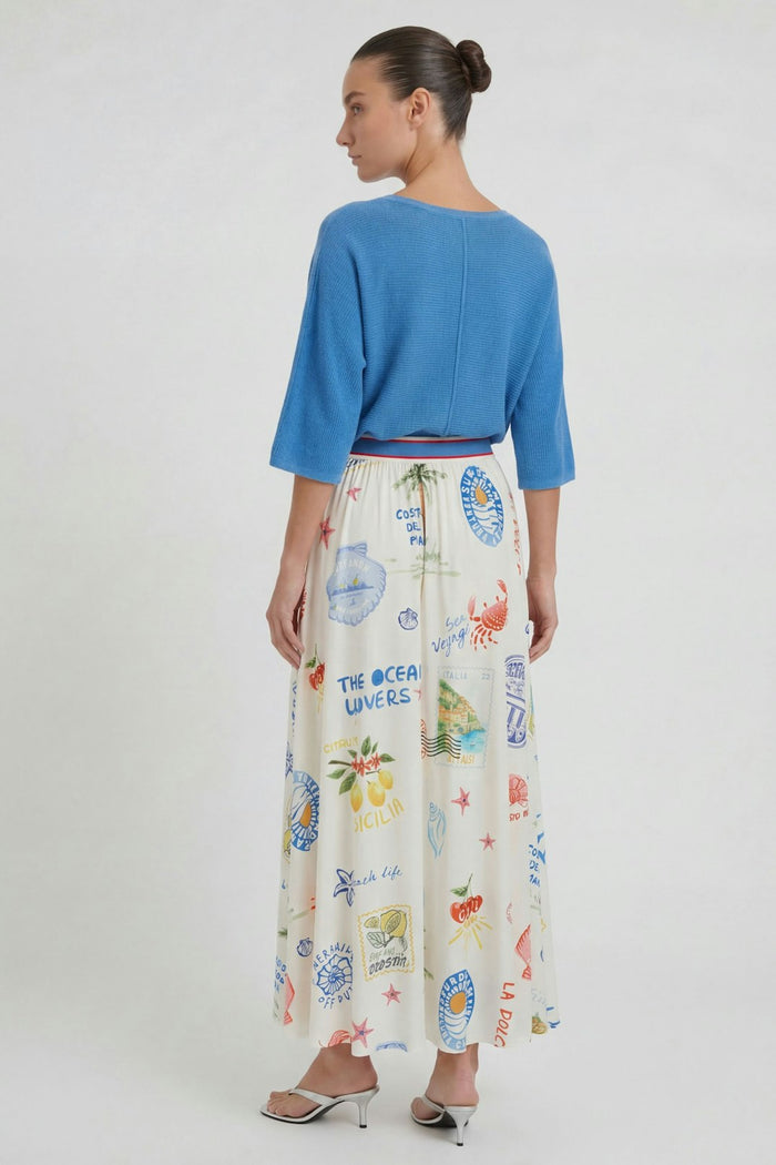 Oui Post Card Skirt in White/Red available at Barbara Katz