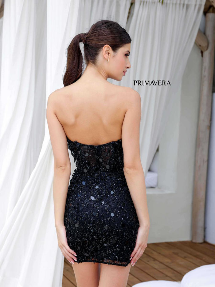 Primavera Cut Glass Ruched Strapless Homecoming Dress 4252