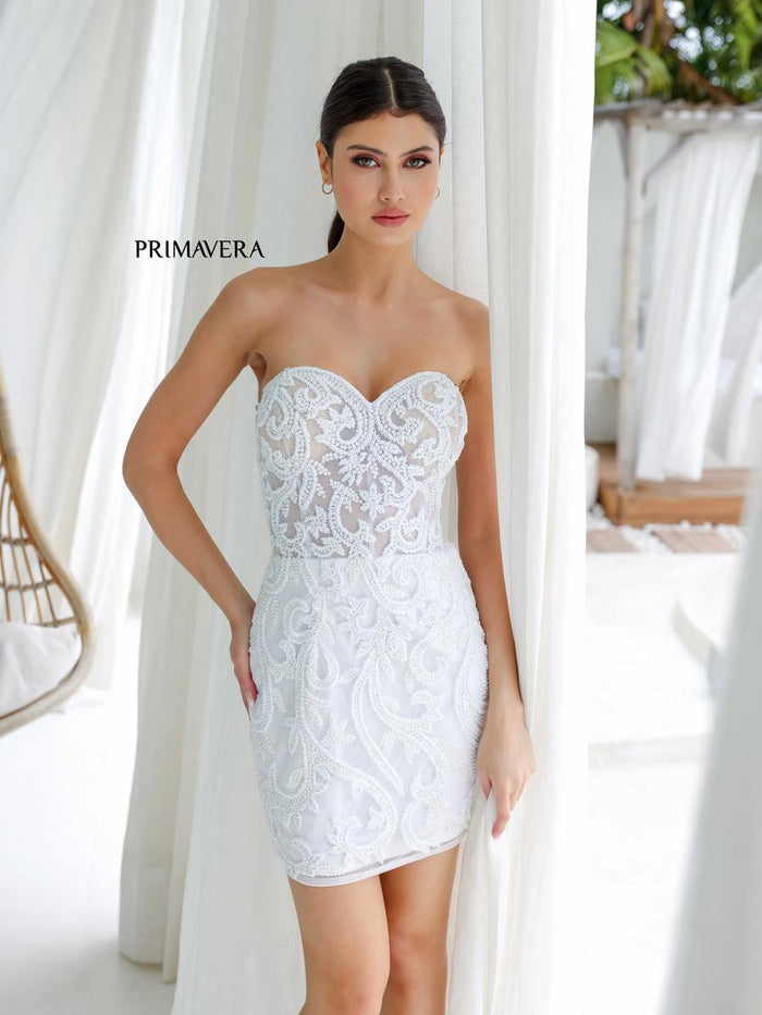 Primavera Illusion Corset Beaded Homecoming Dress 4227