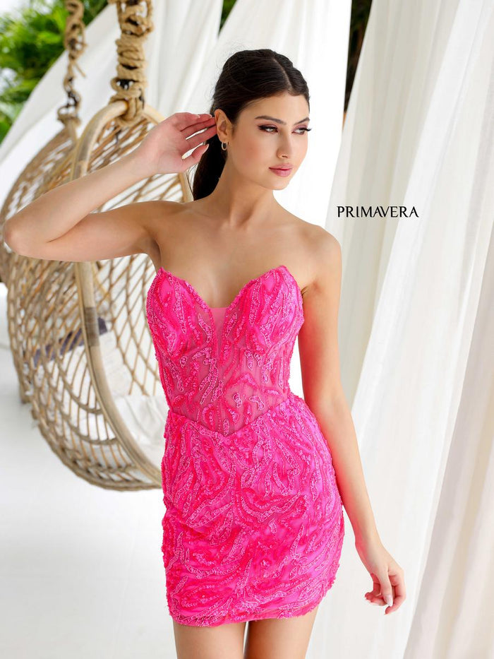 Primavera Sequin Strapless Illusion Homecoming Dress 4222