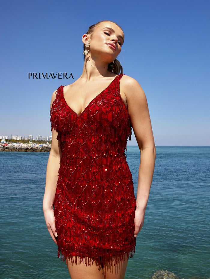 Primavera V-Neck Fringe Homecoming Dress 4042