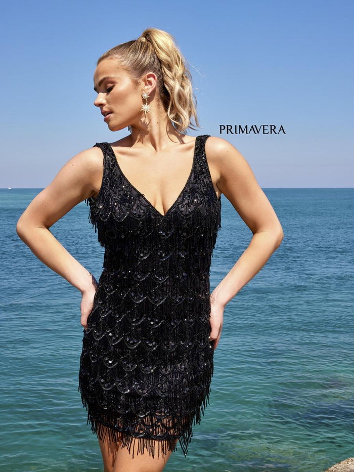 Primavera V-Neck Fringe Homecoming Dress 4042