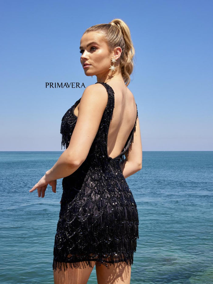 Primavera V-Neck Fringe Homecoming Dress 4042