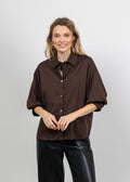 Repeat Puff Sleeve Blouse in Cocoa available at Barbara Katz