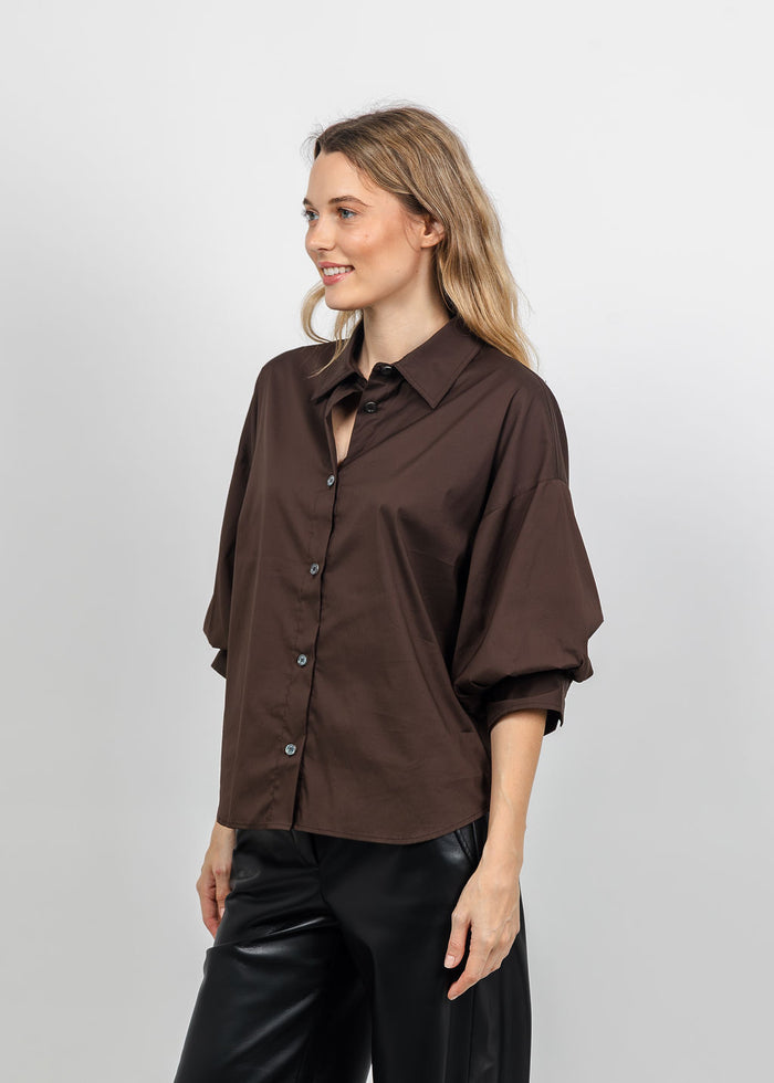 Repeat Puff Sleeve Blouse in Cocoa available at Barbara Katz
