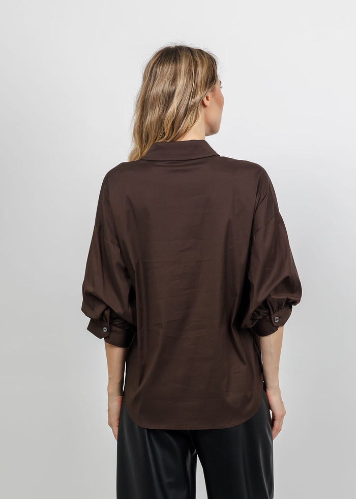 Repeat Puff Sleeve Blouse in Cocoa available at Barbara Katz