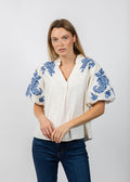 BK Puff Sleeve Embroidered Top in Cream available at Barbara Katz