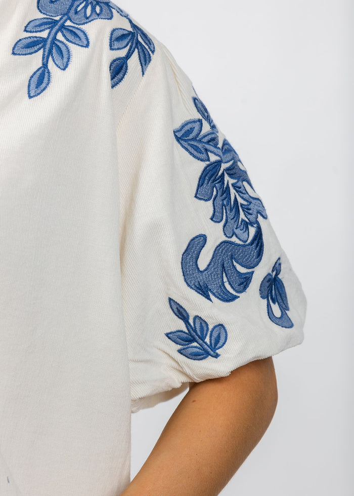 BK Puff Sleeve Embroidered Top in Cream available at Barbara Katz