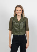 Central Park West Quinn Cropped Vegan Sweater Jacket in Olive available at Barbara Katz