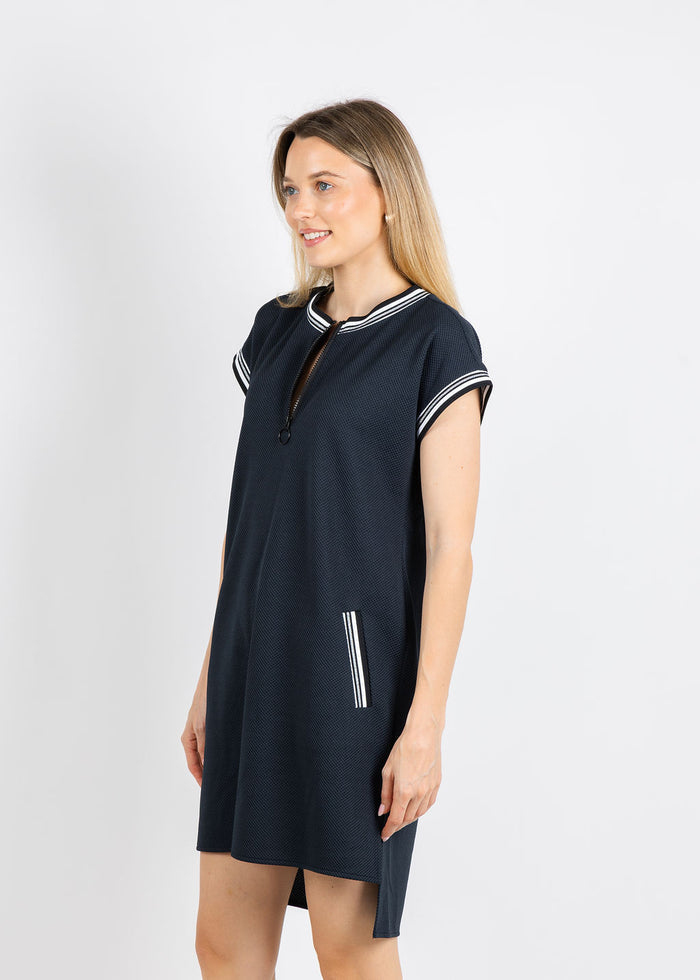 Peace of Cloth Quinn Zip Dress in Navy available at Barbara Katz