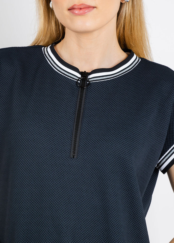 Peace of Cloth Quinn Zip Dress in Navy available at Barbara Katz