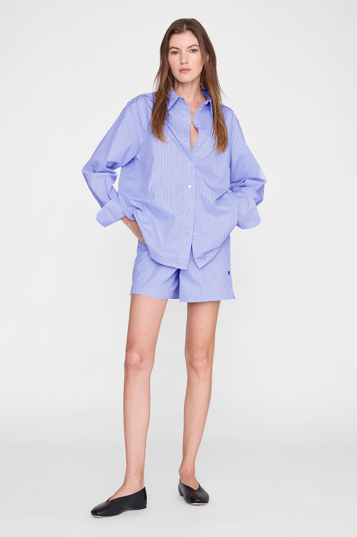 ANINE BING Ramy Short - Blue Stripe - on model front