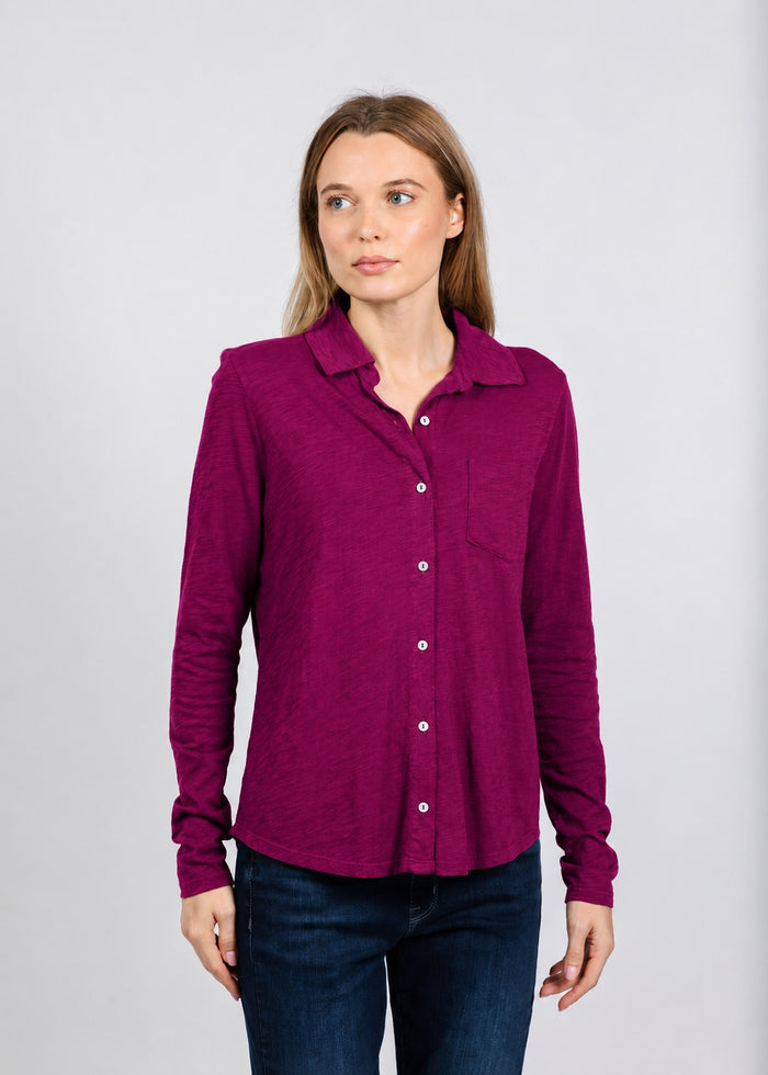 Elliott Lauren Reese Long Sleeve Button Front Shirt in Mulberry available at Barbara Katz