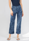 Wonderjeans Relaxed Straight Ankle Jean 26" in Blue Denim Leopard available at Barbara Katz