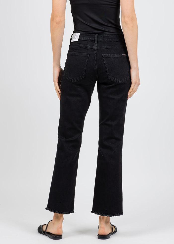 Joseph Ribkoff Repreve Straight Jeans With Flower Embroidery in Black available at Barbara Katz