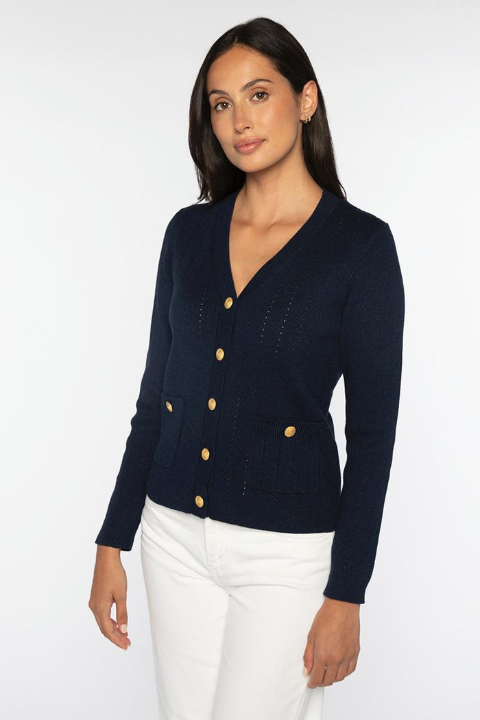 Kinross Rib Button Front Vee Cardigan available at Barbara Katz