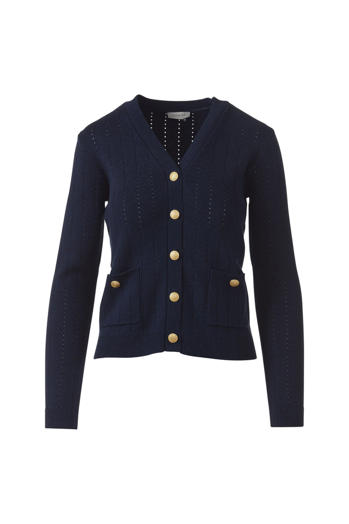 Kinross Rib Button Front Vee Cardigan available at Barbara Katz
