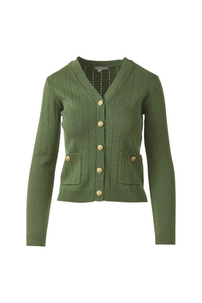 Kinross Rib Button Front Vee Cardigan available at Barbara Katz