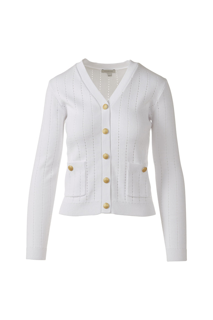 Kinross Rib Button Front Vee Cardigan available at Barbara Katz