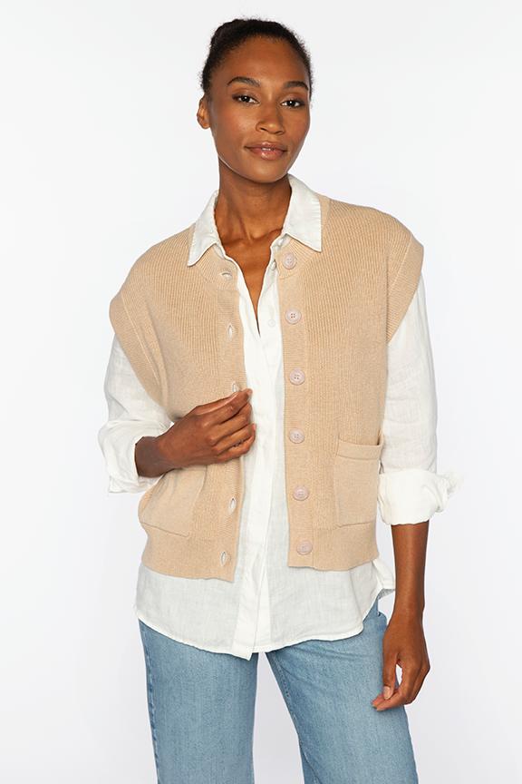 Kinross Rib Button Vest Cardigan available at Barbara Katz
