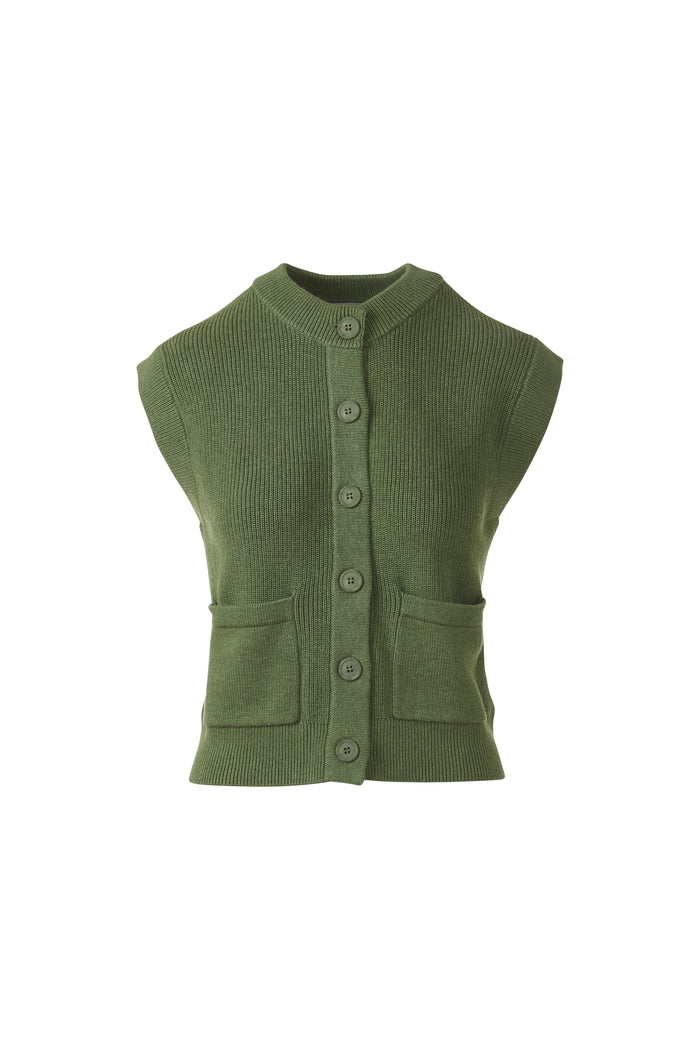 Kinross Rib Button Vest Cardigan available at Barbara Katz