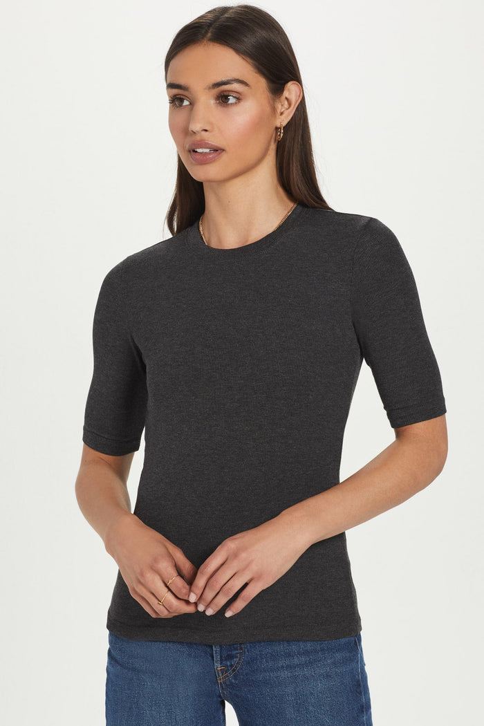 Goldie Ribbed Half Sleeve Tee available at Barbara Katz