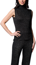 Biana Riley Shimmer Sleeveless Turtleneck Top in Black Shimmer available at Barbara Katz