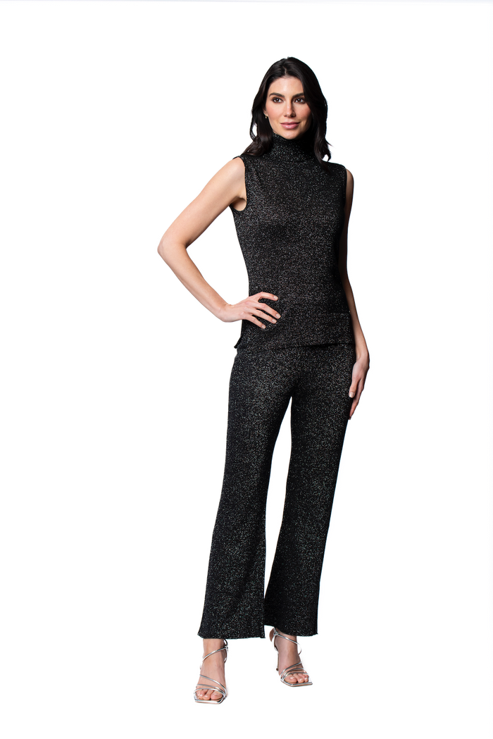 Biana Riley Shimmer Sleeveless Turtleneck Top in Black Shimmer available at Barbara Katz