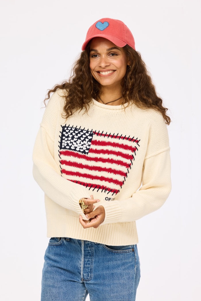 Kerri Rosenthal Roll Neck U.S. of Love Sweater in Ecru available at Barbara Katz