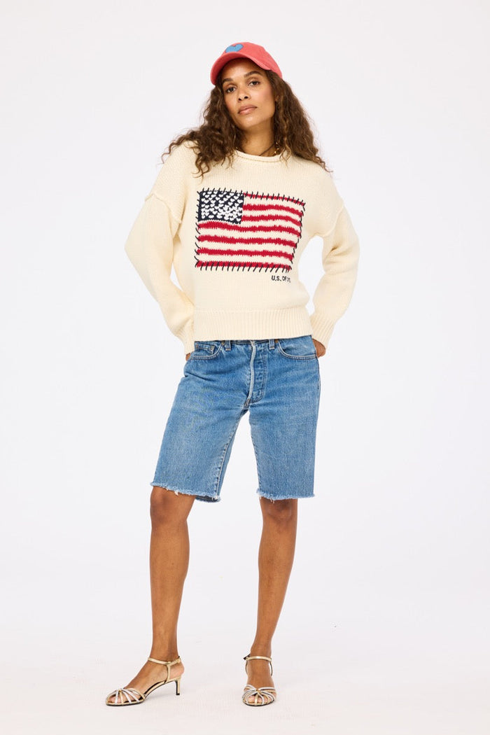 Kerri Rosenthal Roll Neck U.S. of Love Sweater in Ecru available at Barbara Katz