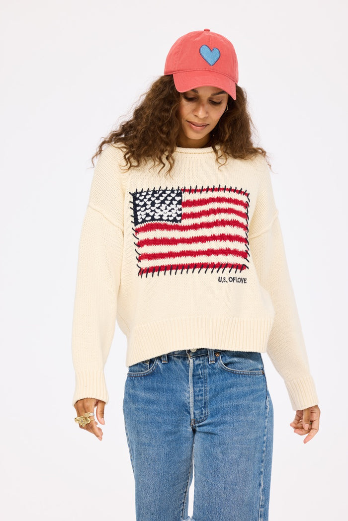 Kerri Rosenthal Roll Neck U.S. of Love Sweater in Ecru available at Barbara Katz